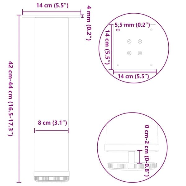 vidaXL Soffbordsben 4 st svart 42-44 cm stål