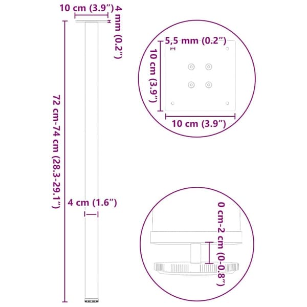 vidaXL Konsollbordben 4 stk antrasitt 72–74 cm stål