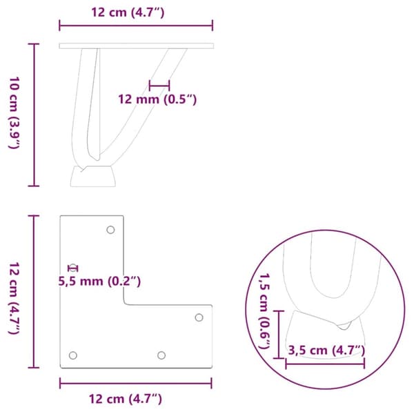 vidaXL Hiusneula jalat sohvapöydälle 4 kpl musta 10 cm umpiteräs