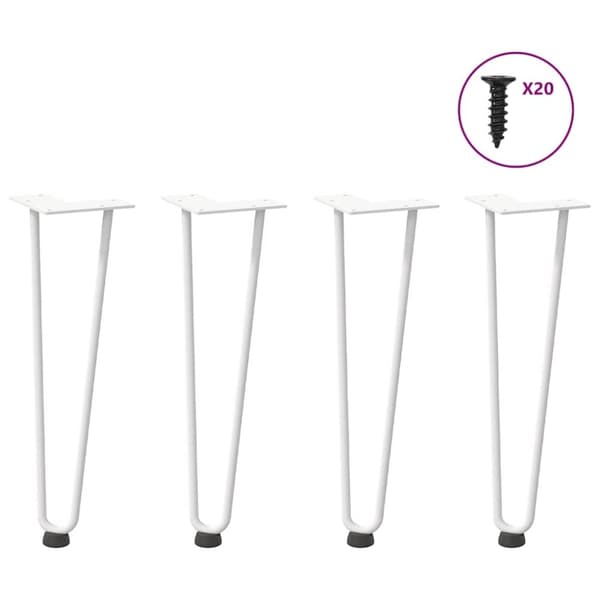 vidaXL Hårnålsformade bordsben 4 st vit 42 cm massivt stål