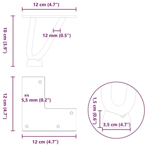 vidaXL Sohvapöydän hiusneulajalat 4 kpl musta 10 cm täysteräs