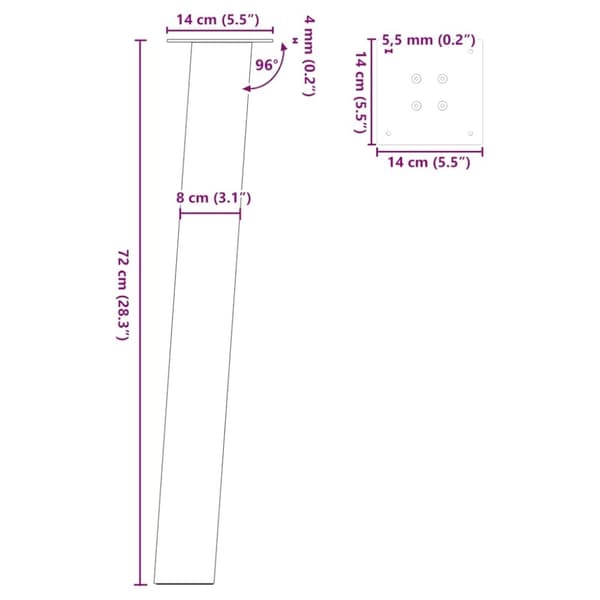 vidaXL sofabordben 4 stk. 72 cm stål sort