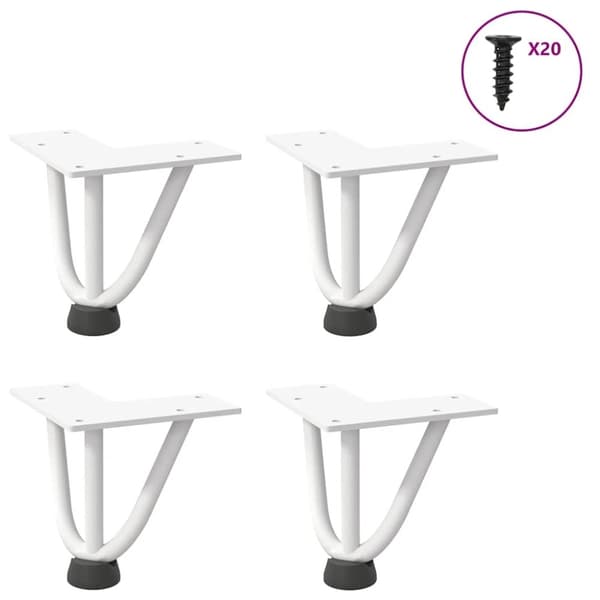 vidaXL Hårnåle bordben 4 stk. 10 cm massivt stål hvid