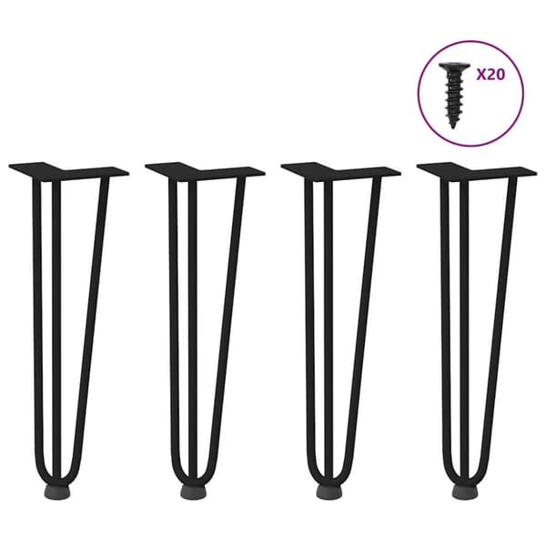 vidaXL Hårnål bordben 4 stk svart 42 cm solide stål