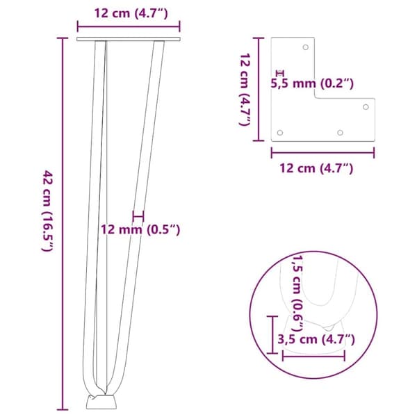 vidaXL Hiusneula jalat sohvapöydälle 4 kpl Valkoinen 42 cm umpiteräs