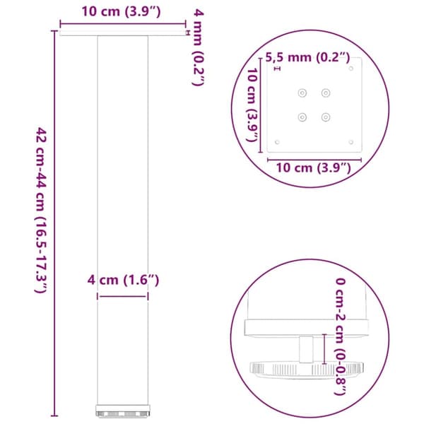 vidaXL Soffbordsben 4 st svart 42-44 cm stål