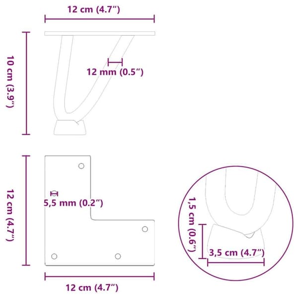 vidaXL Hårnål bordben 4 stk antrasitt 10 cm solide stål