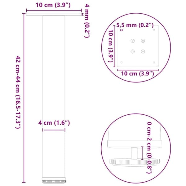 vidaXL Salongbordben 4 stk hvite 42–44 cm stål