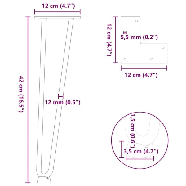 vidaXL Hårnåle bordben 4 stk. 42 cm massivt stål antracitgrå