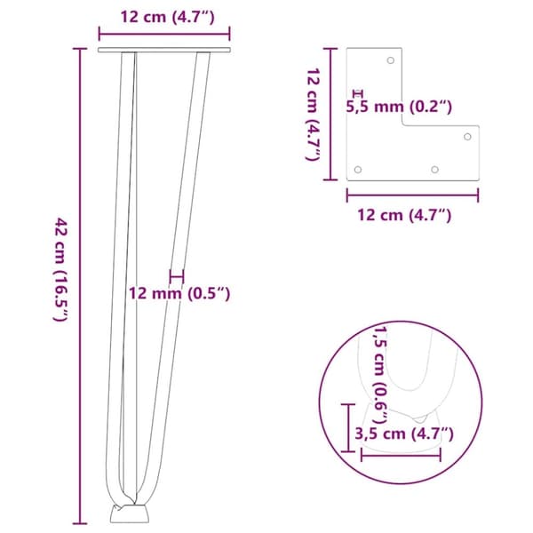 vidaXL Hårnålsformade bordsben 4 st antracit 42 cm massivt stål