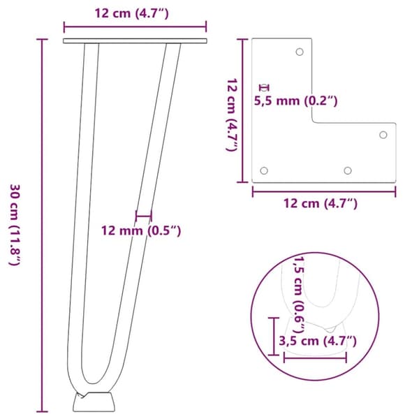 vidaXL Hiusneula Pöytäjalat 4 kpl musta 30 cm kiinteä teräs