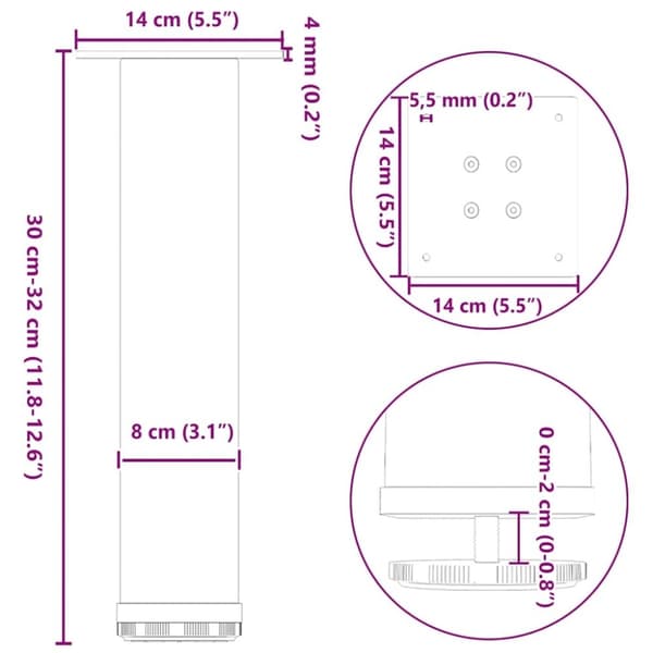 vidaXL Soffbordsben 4 st vit 30-32 cm stål