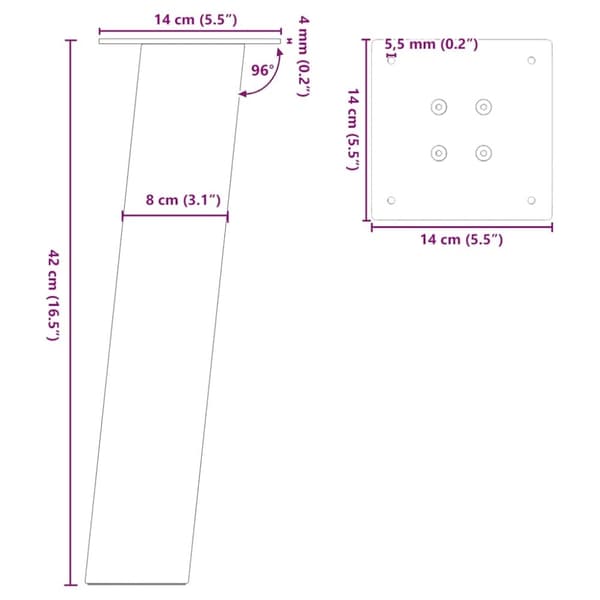 vidaXL Soffbordsben 4 st vit 42 cm stål