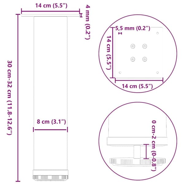 vidaXL Sohvapöydän jalat 4 kpl musta 30-32 cm teräs