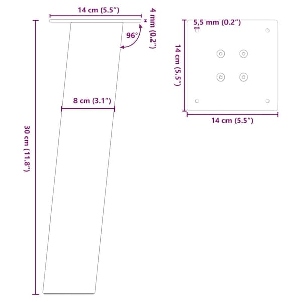 vidaXL Salongbordben 4 stk hvit 30 cm stål