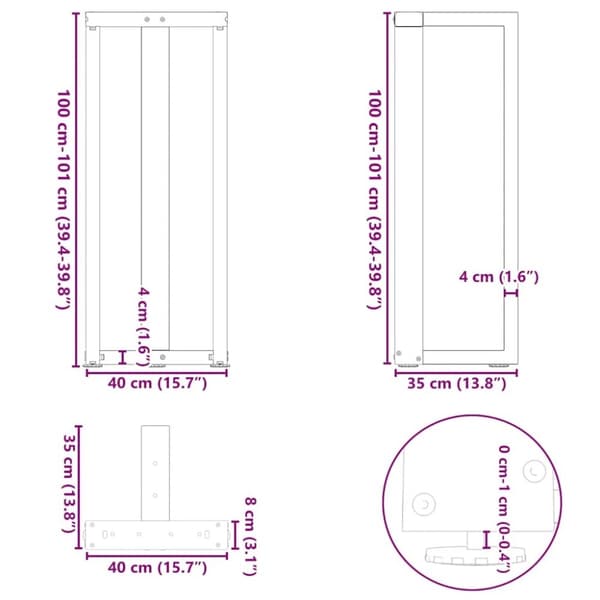 vidaXL Barbordben T-formet 2 stk svart 40x35x(100-101) cm stål