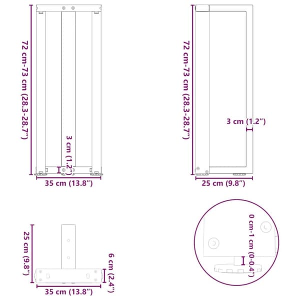 vidaXL Konsolbordsben T-formad 2 st svart 38x25x(72-73) cm stål