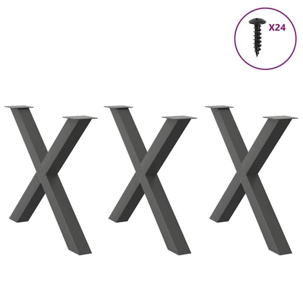 vidaXL Matbordsben X-formad 3 st antracit 90x(72-73) cm stål