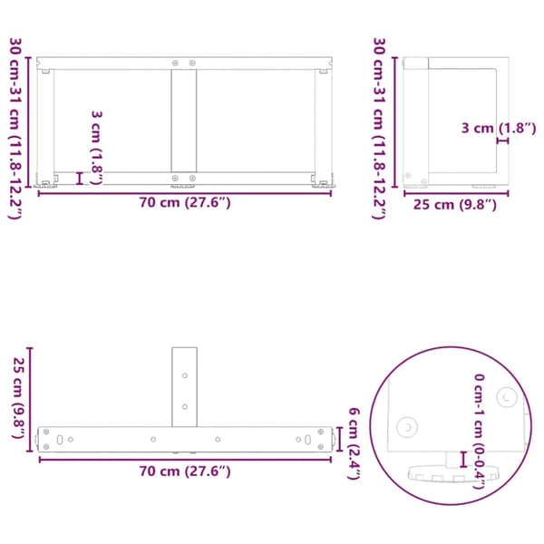 vidaXL Soffbordsben T-formade 2 st svart 70x25x(30-31) cm stål