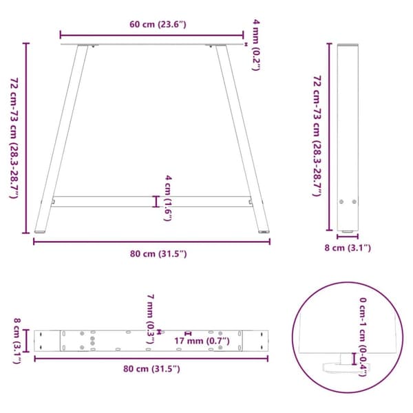 vidaXL sofabordben A-formet 2 stk 90x(72-73) cm stål sort