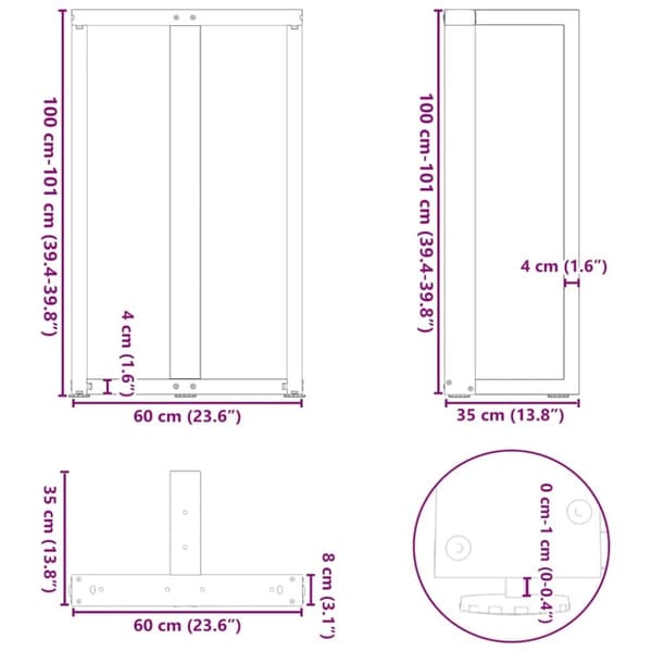 vidaXL Barbordben T-formet 2 stk antrasitt 60x35x(100-101) cm stål