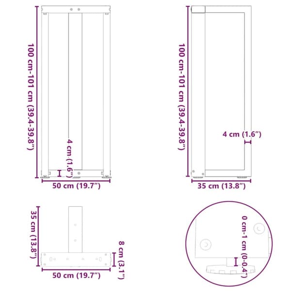 vidaXL Baaripöydän jalat T-muotoiset 2 kpl 50x35x(100-101) cm teräs