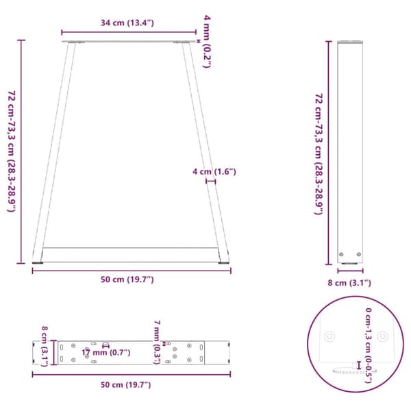 vidaXL sohvapöydän jalat V-muoto 2 kpl antrasiittia 50x(72-73)cm teräs