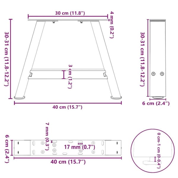 vidaXL Soffbordsben A-formade 2 st svart 40x(30-31) cm stål