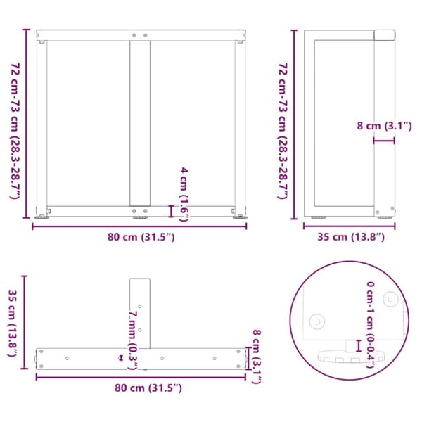vidaXL Spisebordben T-formet 2 stk antrasitt 80x35x(72-73) cm stål