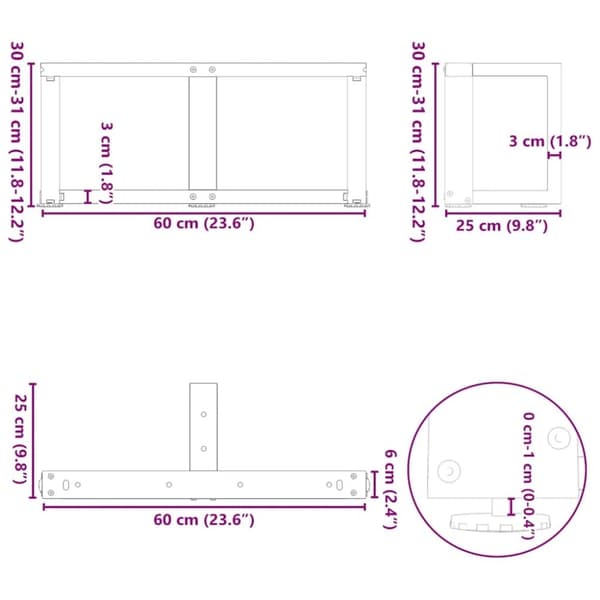 vidaXL Soffbordsben T-formade 2 st antracit 60x25x(30-31) cm stål