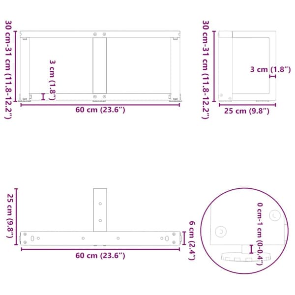 vidaXL Soffbordsben T-formade 2 st antracit 60x25x(30-31) cm stål