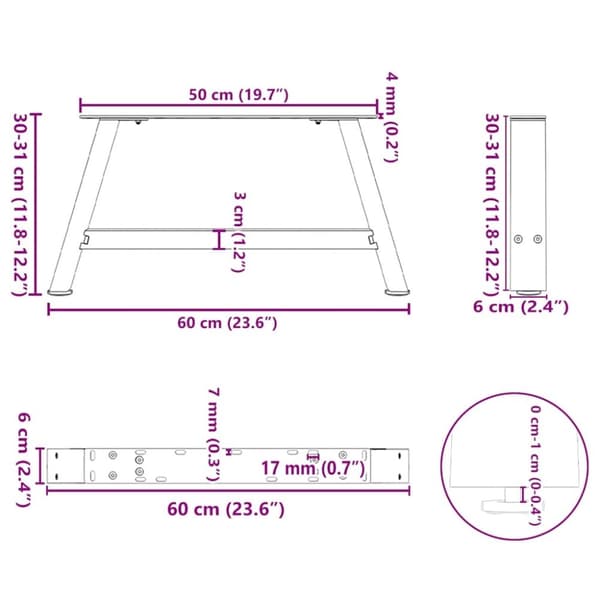 vidaXL Sohvapöydän jalat A-muotoiset 2 kpl Musta 60x(30-31) cm Teräs
