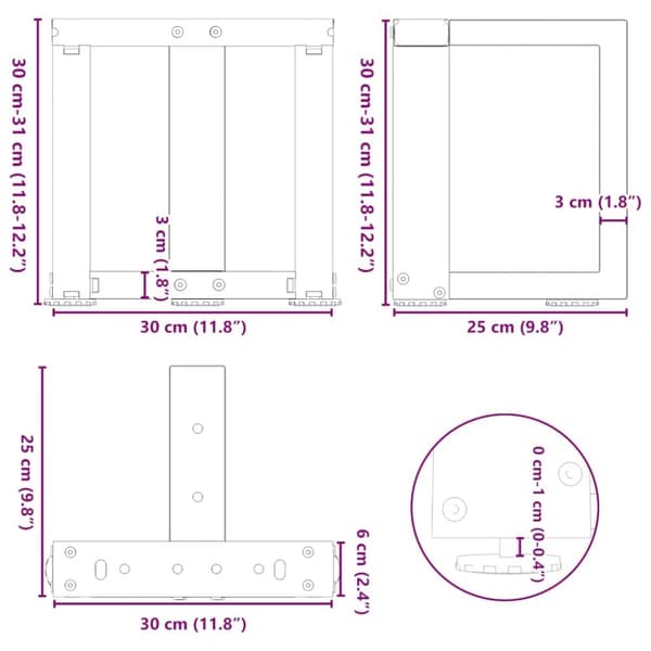 vidaXL Soffbordsben T-formade 2 st svart 30x25x(30-31) cm stål
