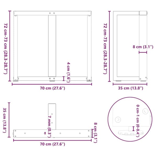 vidaXL Matbordsben T-formad 2 st svart 70x35x(72-73) cm stål