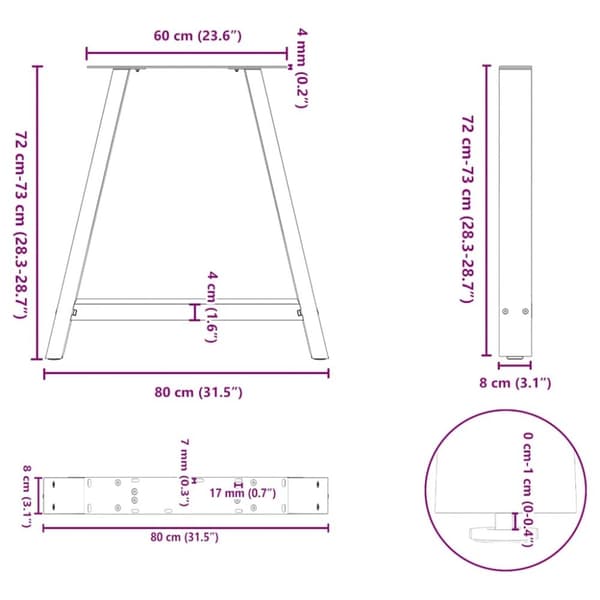 vidaXL Spisebordben A-formet 2 stk antrasitt 80x(72-73) cm stål