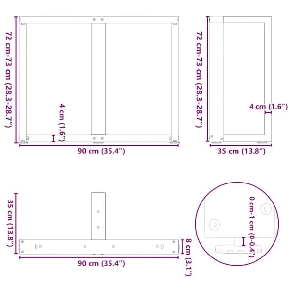 vidaXL Ruokapöydän jalat T-muotoiset 2 kpl musta 90x35x(72-73) cm teräs