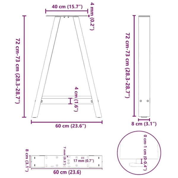 vidaXL Sohvapöydän jalat A-muotoiset 2 kpl Antrasiitti 60x(72-73) cm