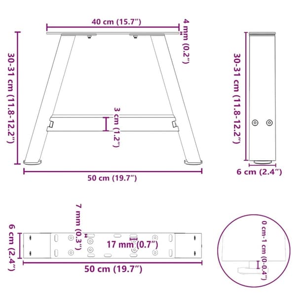 vidaXL Salongbordben A-formet 2 stk svart 50x(30-31) cm stål
