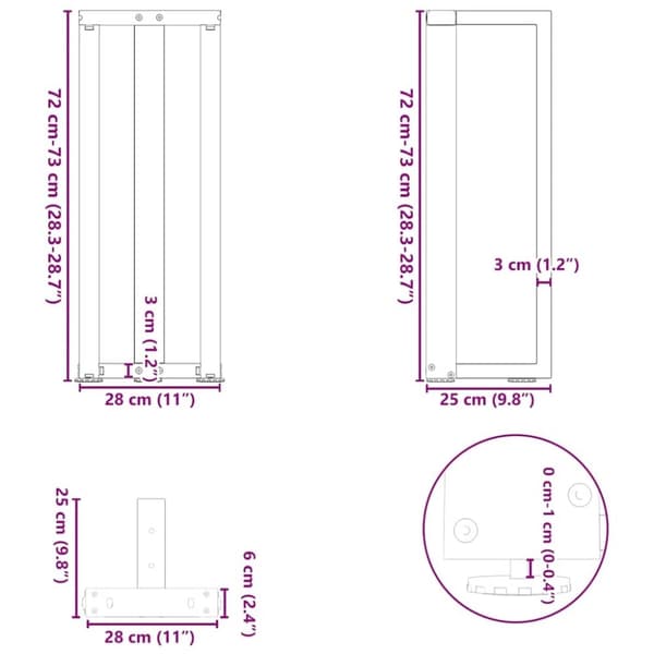 vidaXL Konsolbordsben T-formad 2 st antracit 25x28x(72-73) cm stål