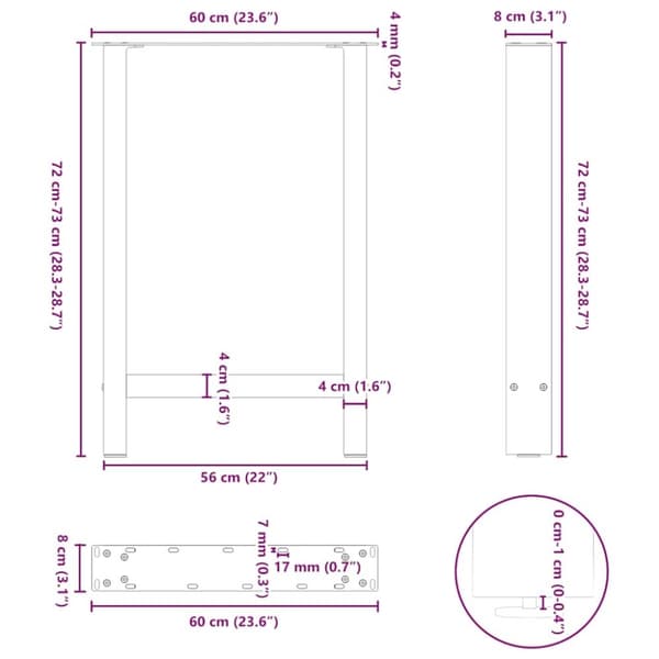 vidaXL Spisebordben antrasitt 2 stk 60 x (72-73) cm stål