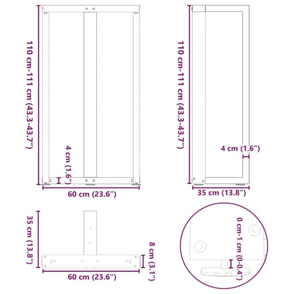 vidaXL Barbordben T-formet 2 stk antrasitt 60x35x(110-111) cm stål