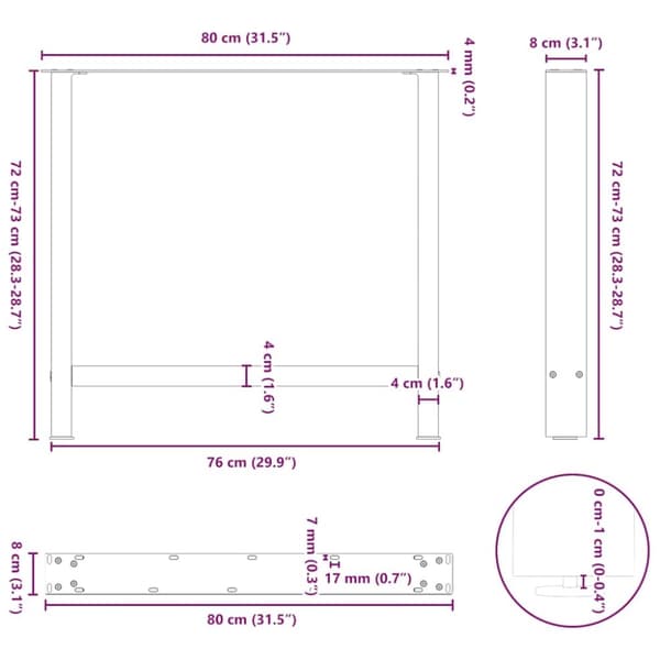 vidaXL Spisebordben hvite 2 stk 80x(72-73) cm stål