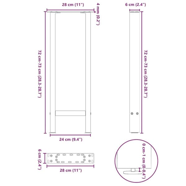 vidaXL Soffbordsben svart 2 st 28x(72-73) cm stål