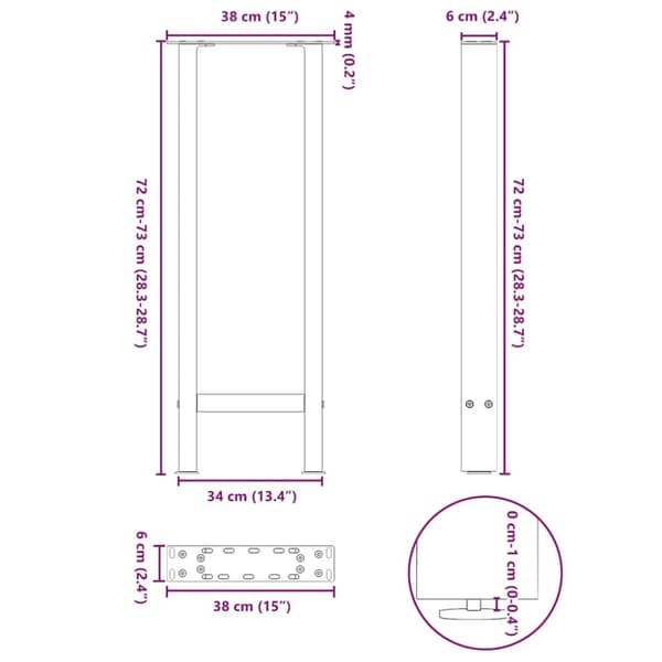vidaXL Soffbordsben vit 2 st 38x(72-73) cm stål