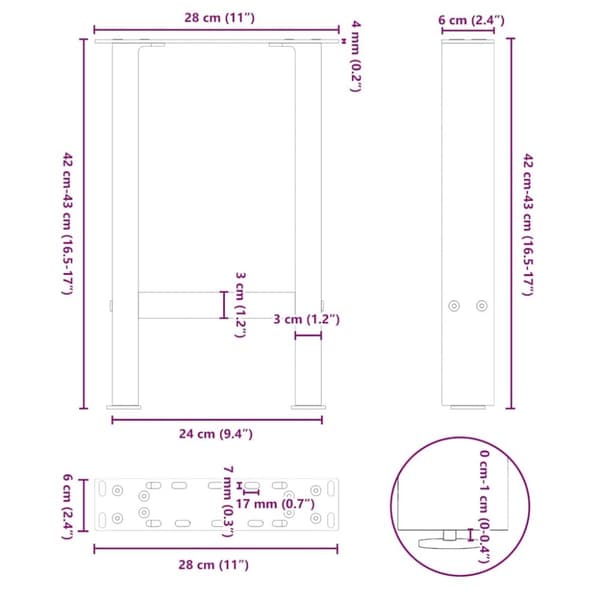 vidaXL sofabordben 2 stk. 28x(42-43) cm stål hvid