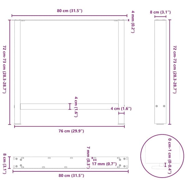 vidaXL Ruokapöydän jalat antrasiitti 2 kpl 80x(72-73) cm teräs