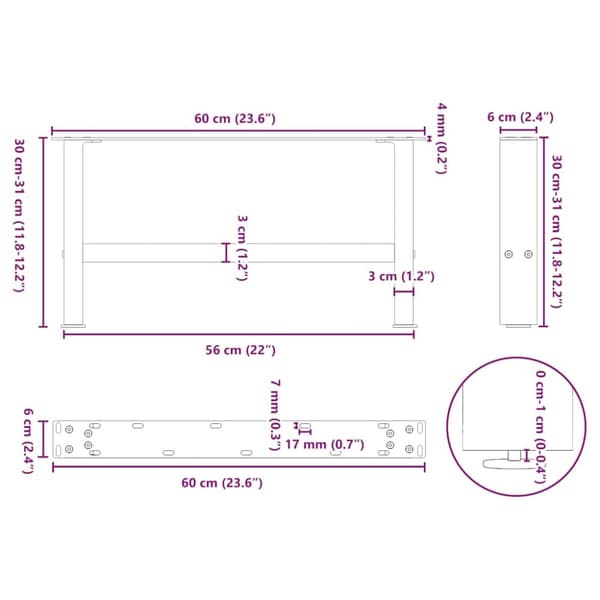 vidaXL Sohvapöydän jalat valkoiset 2 kpl 60x(30-31) cm teräs