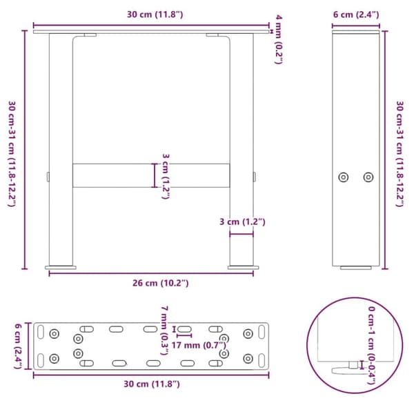 vidaXL Salongbordben antrasitt 2 stk 30x(30-31) cm stål