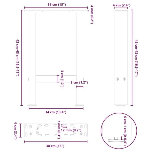 vidaXL sofabordben 2 stk. 38x(42-43) cm stål antracitgrå