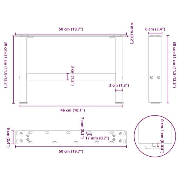 vidaXL Sohvapöydän jalat valkoiset 2 kpl 50x(30-31) cm teräs